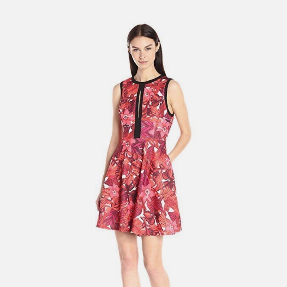 BNWT A.B.S. EVENING ABS Allen Schwartz Women's Knit Dress w/ Keyhole IN FLAME 🔥
